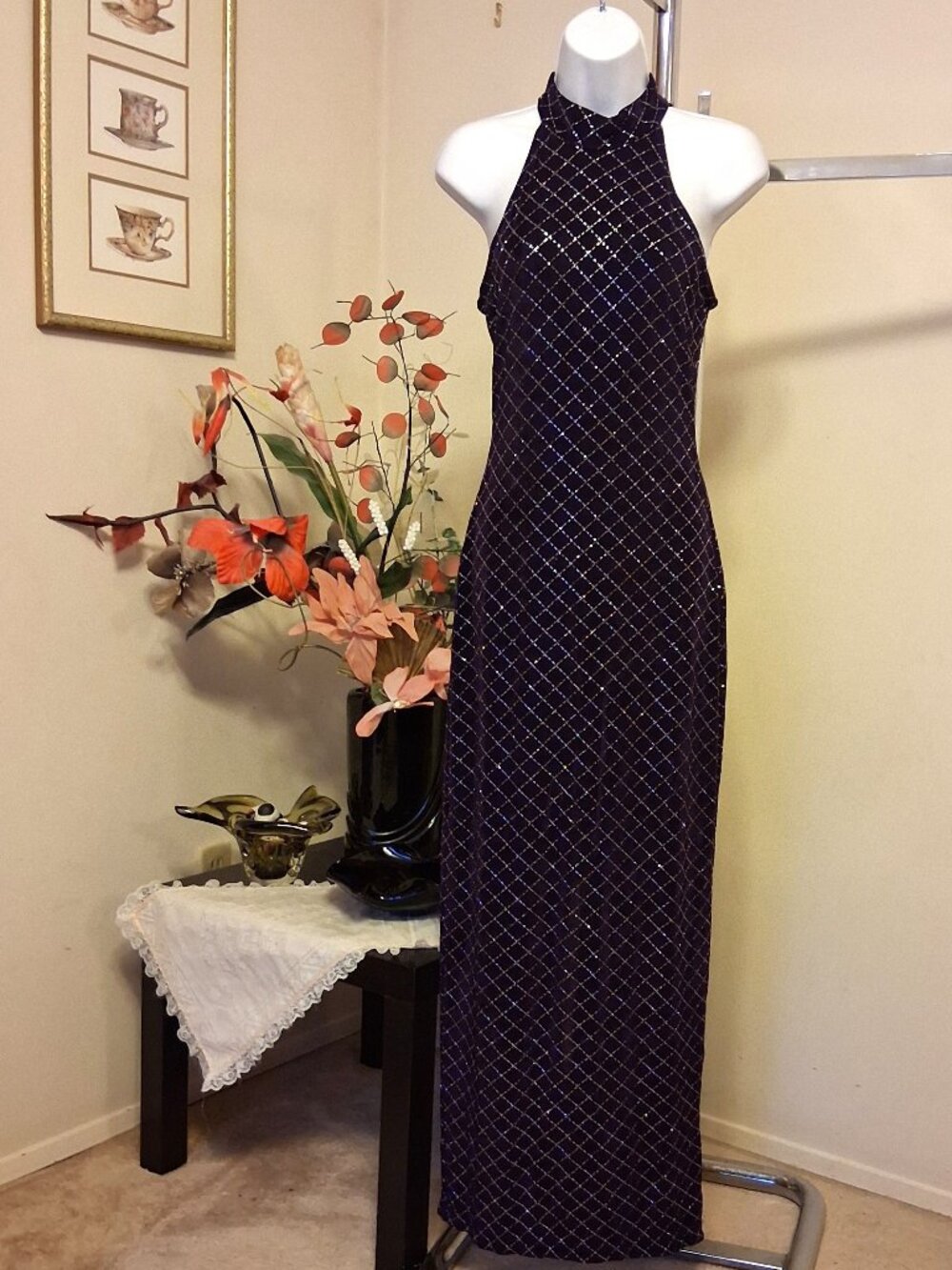 Vintage ALGO Purple Evening Gown – Elegant Retro Black Cocktail Dress 8